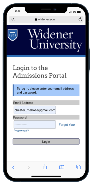 Admissions Portal on iPhone